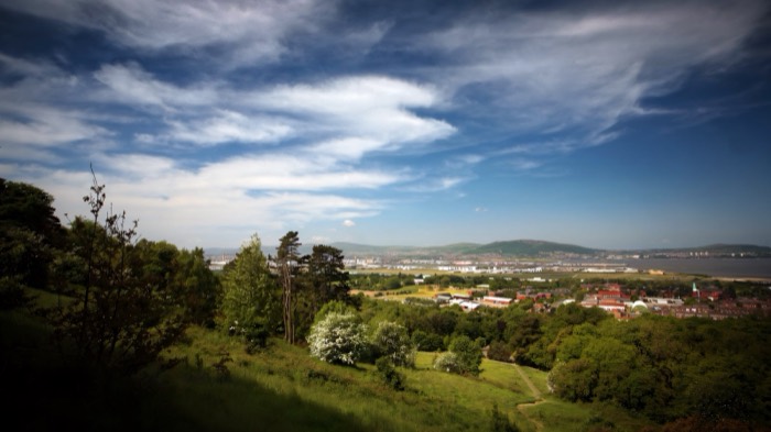 The view over Belfast Lough from the hillside meadows of Redburn Country Park