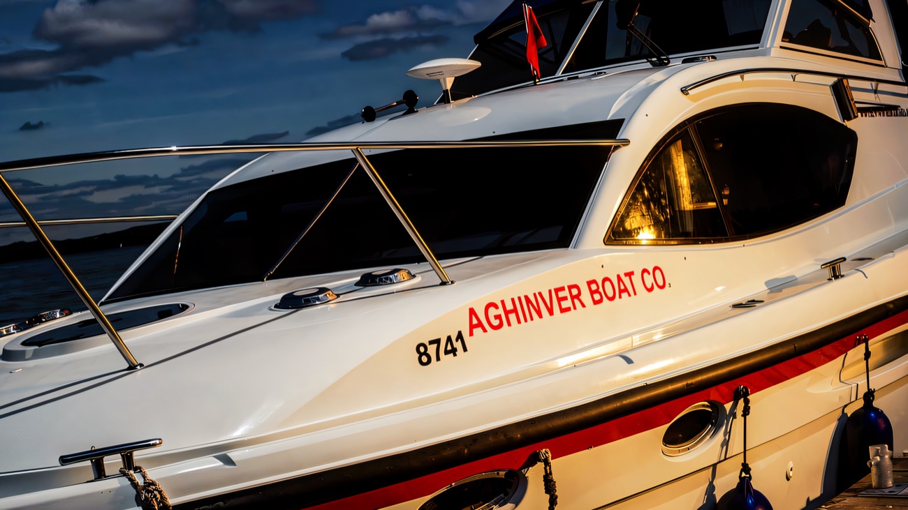 An Aghinver Boat Co. cruiser tied up at the jetty, ready to head out on Lough Erne.