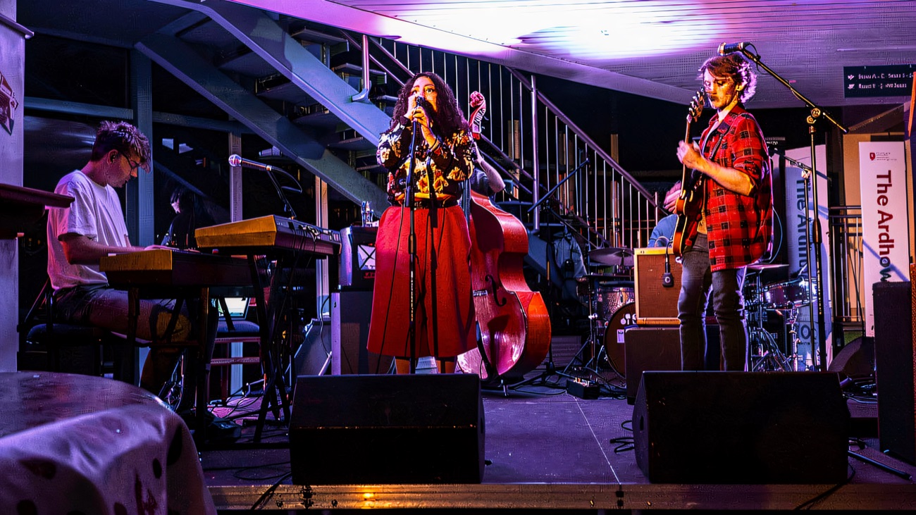Live music in the theatre's glass-fronted foyer