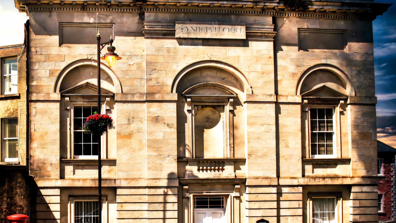 The library's dignified Georgian frontage on Abbey Street, founded in 1771 by Archbishop Richard Robinson.