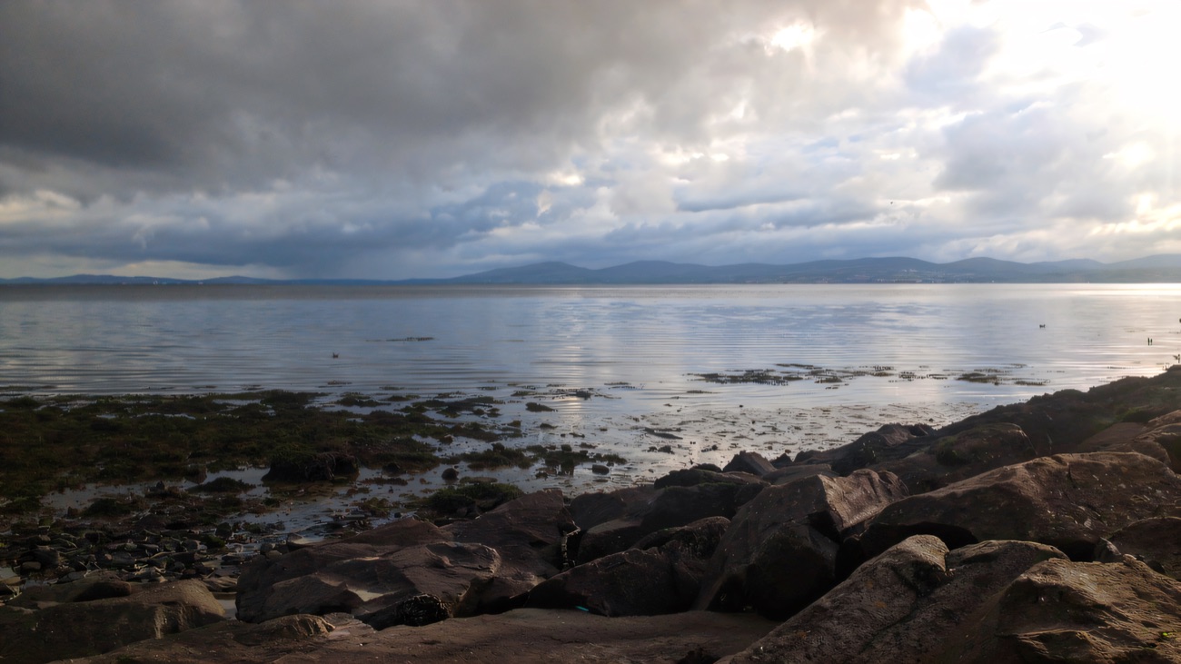 Silvery low-tide light over the estuary flats