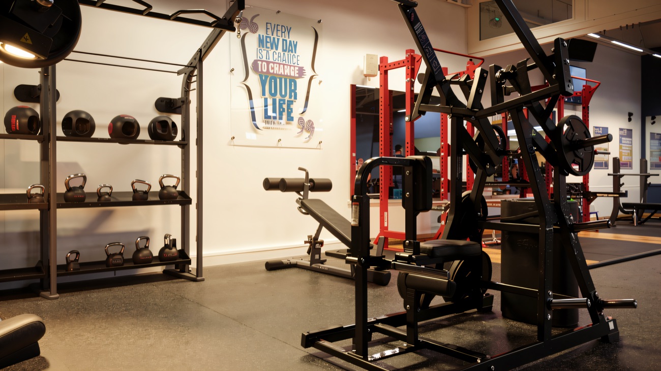 The fitness suite, bright and ready for a session