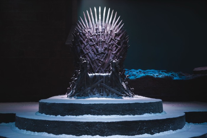 The Iron Throne on its dais at the Game of Thrones Studio Tour
