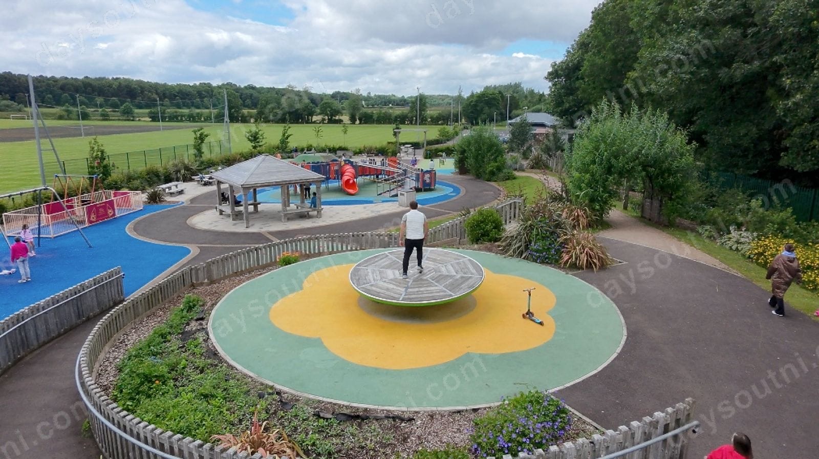 Colourful play park equipment at Roe Mill, Limavady