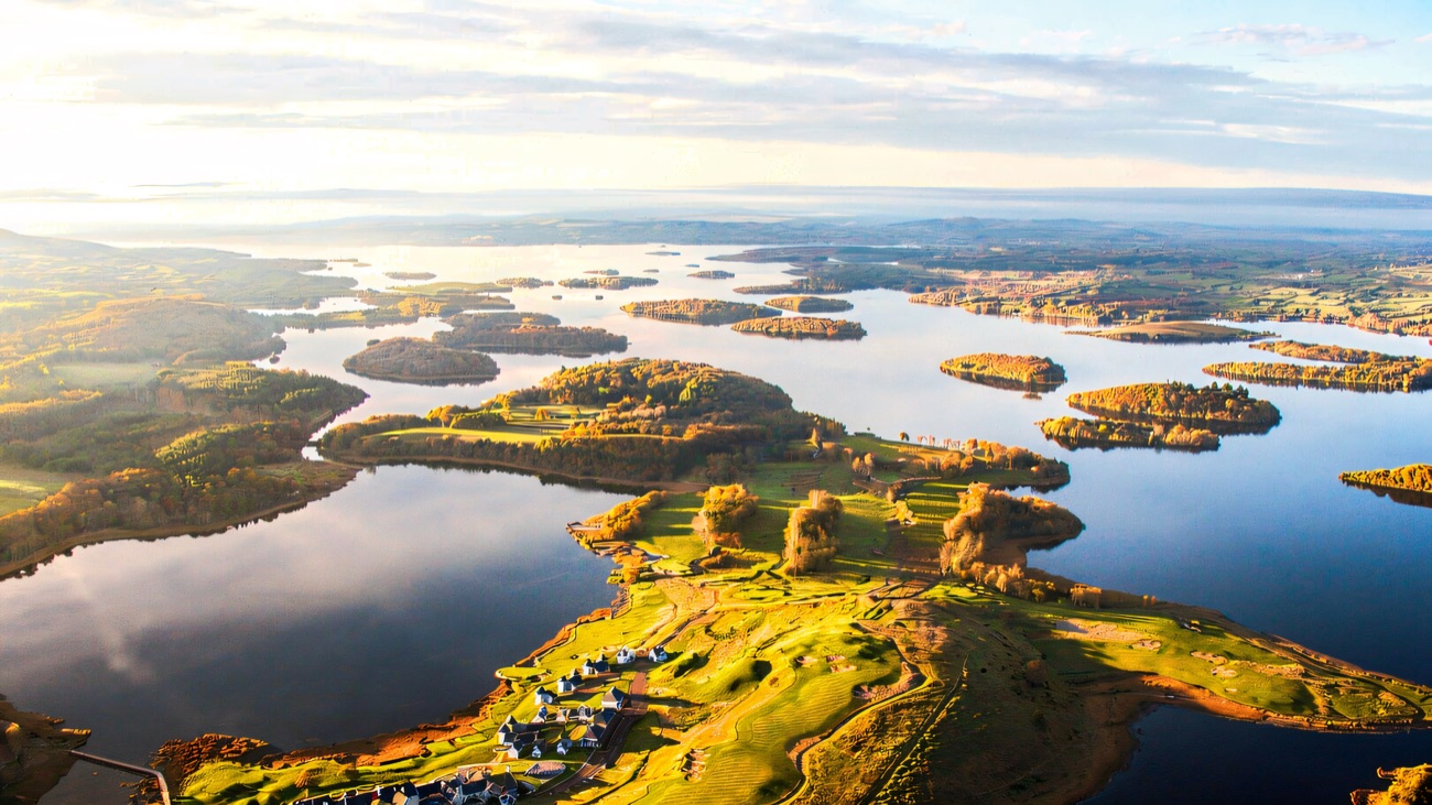 The island-studded expanse of Lough Erne from the air.