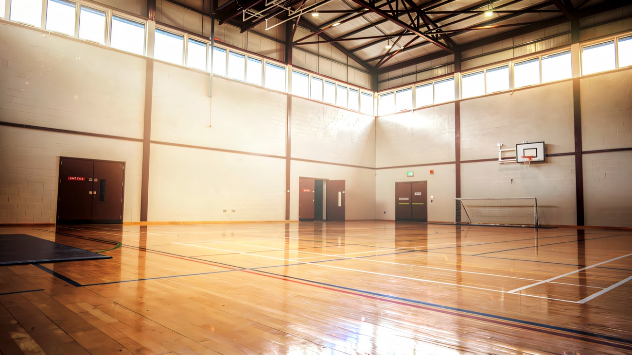 The main hall, marked for court sports