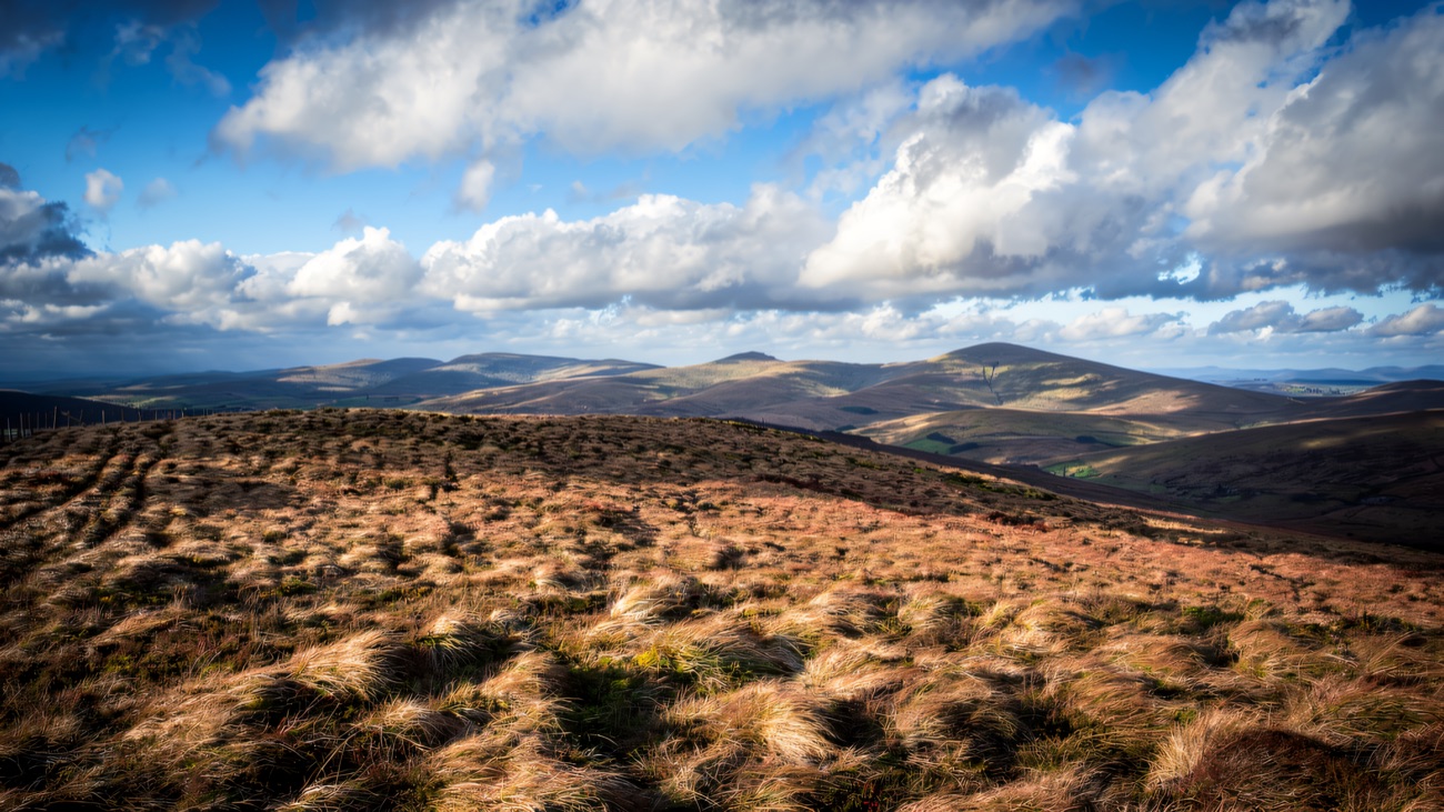 Open moorland rolling away across the tops of the range