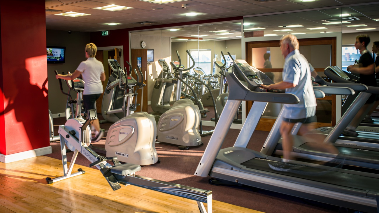 The gym and fitness suite with treadmills, rowers and free weights.