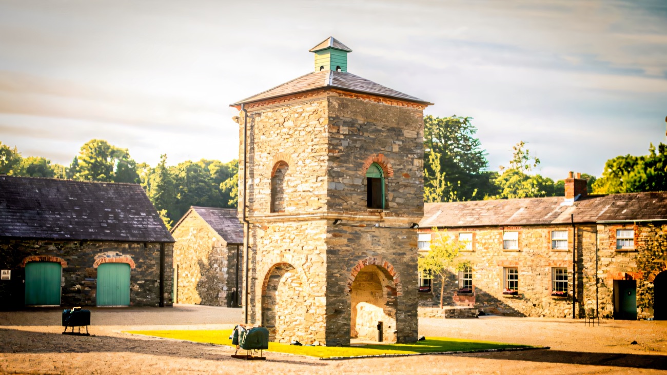 The 18th-century stone courtyard at Clandeboye with its central arched tower