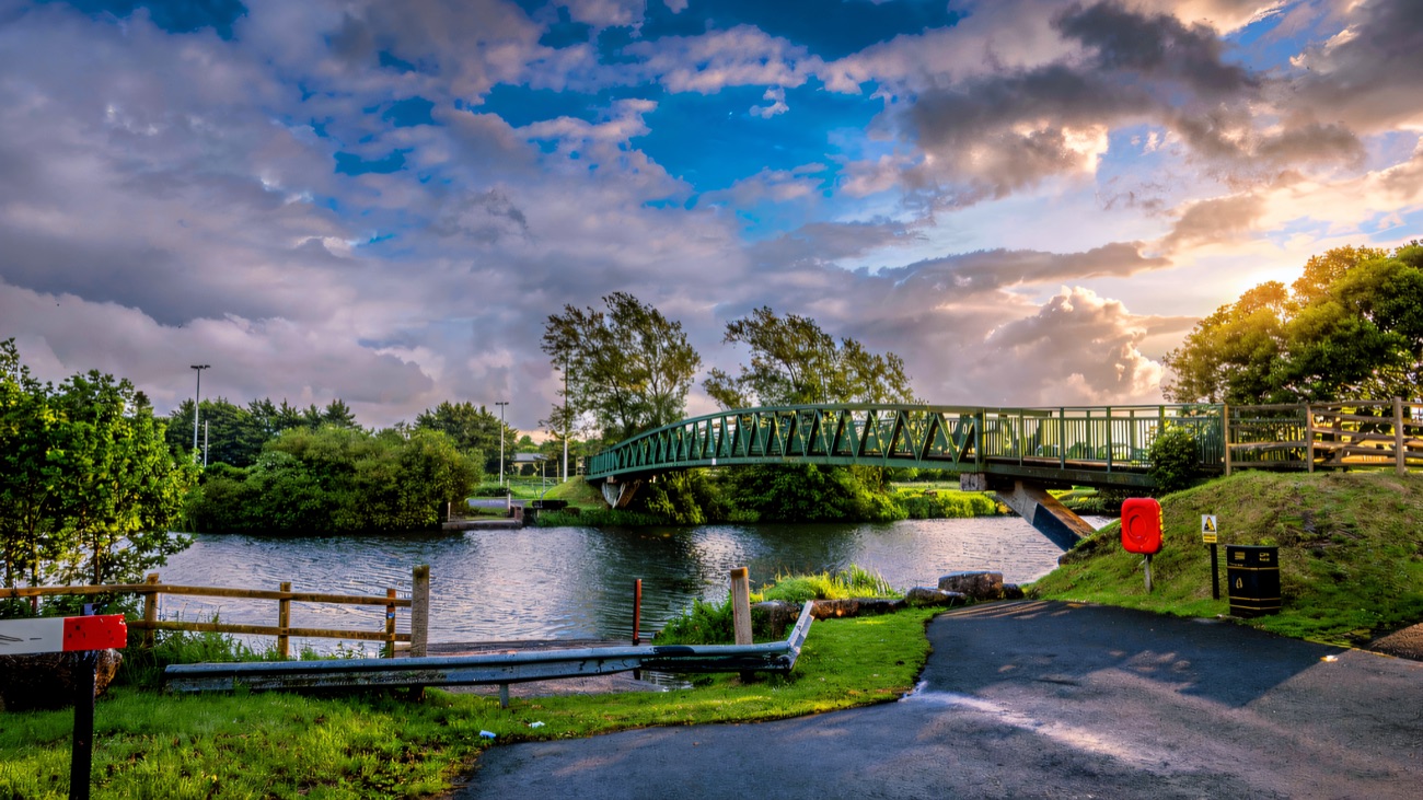 The green footbridge at Maghery, the mainland setting-off point for the island