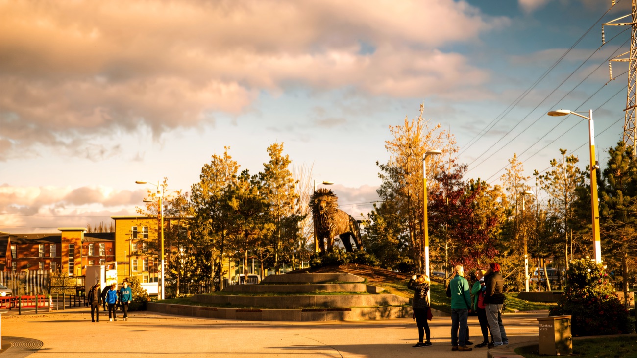 C.S. Lewis Square gathers the greenway around its Narnia sculptures