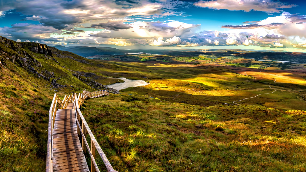 The famous stairway dropping away toward the Fermanagh lakelands