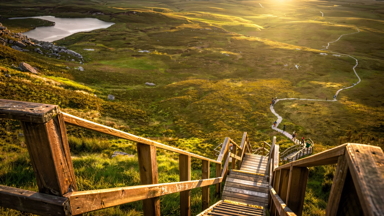 Looking straight down the timber steps of the Stairway to Heaven