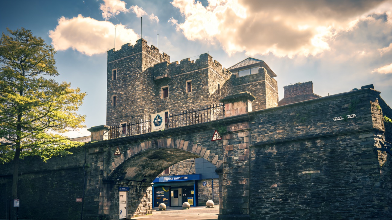 The old gate and tower leading through to the Tower Museum