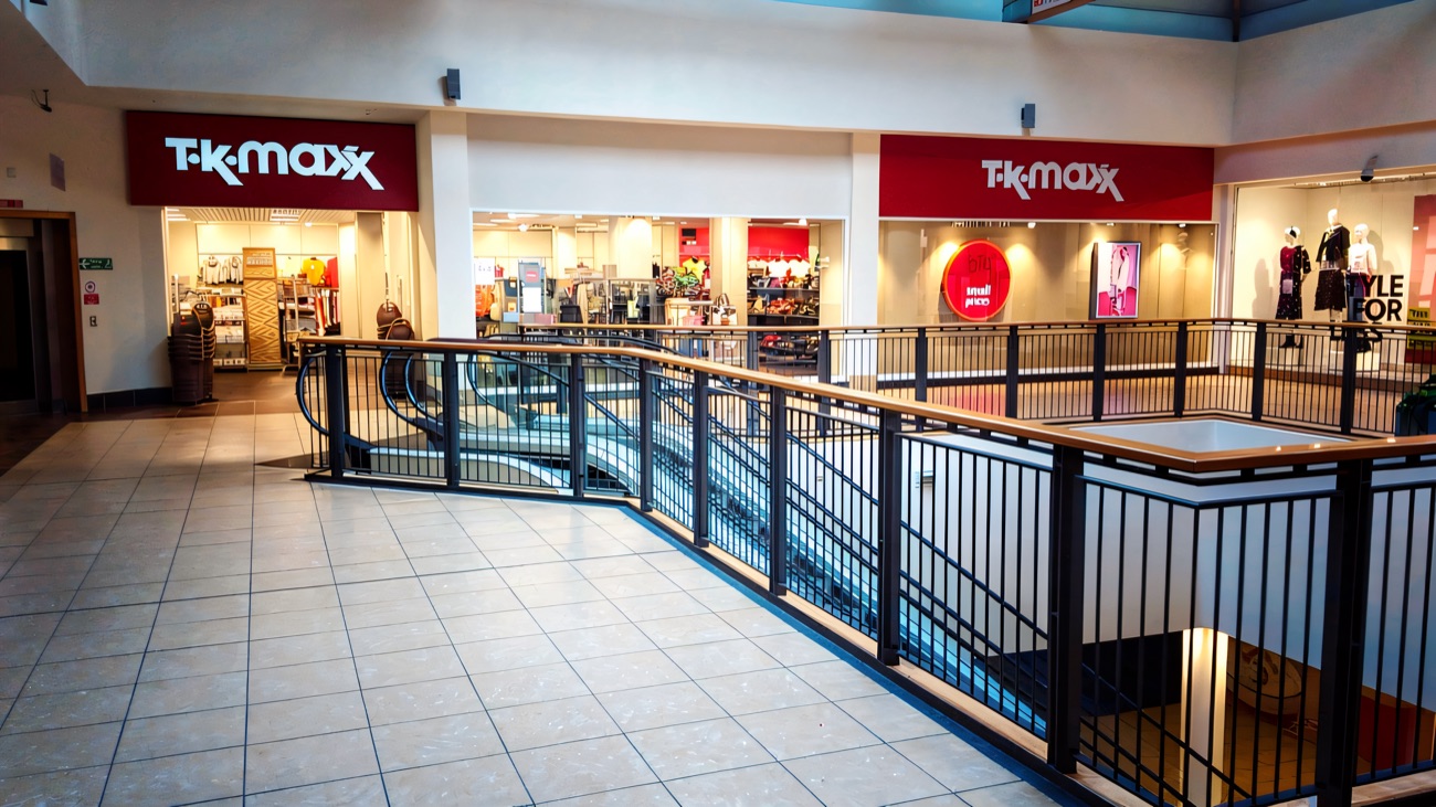 Inside the Diamond Centre, TK Maxx under the beamed glass roof