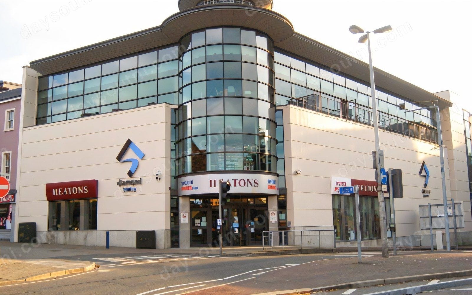 The curved glass rotunda of the Diamond Shopping Centre on Bridge Street in Coleraine town centre