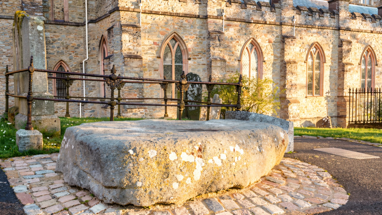 The great granite slab marking the grave said to be St Patrick's