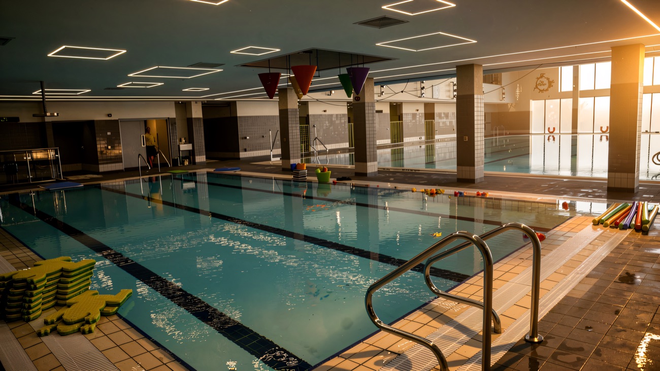 The shallow learner pool with floats and pool noodles ready at the side