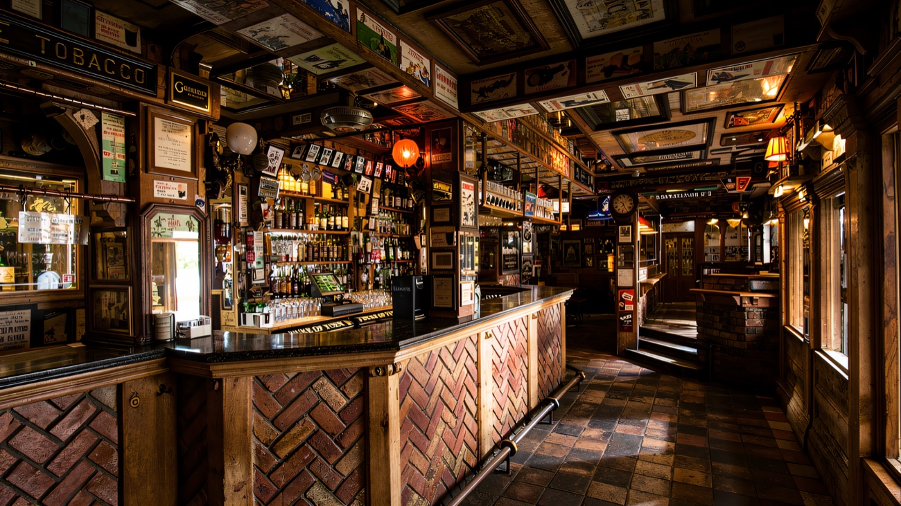 The snug interior, packed with old enamel signs, mirrors and framed prints