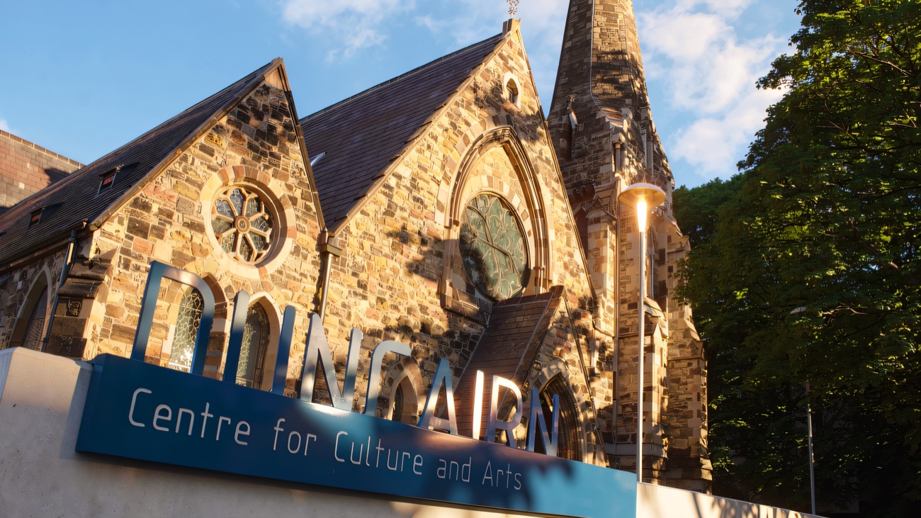 The former church building that houses the centre, with its blue Duncairn Centre for Culture and Arts sign out front