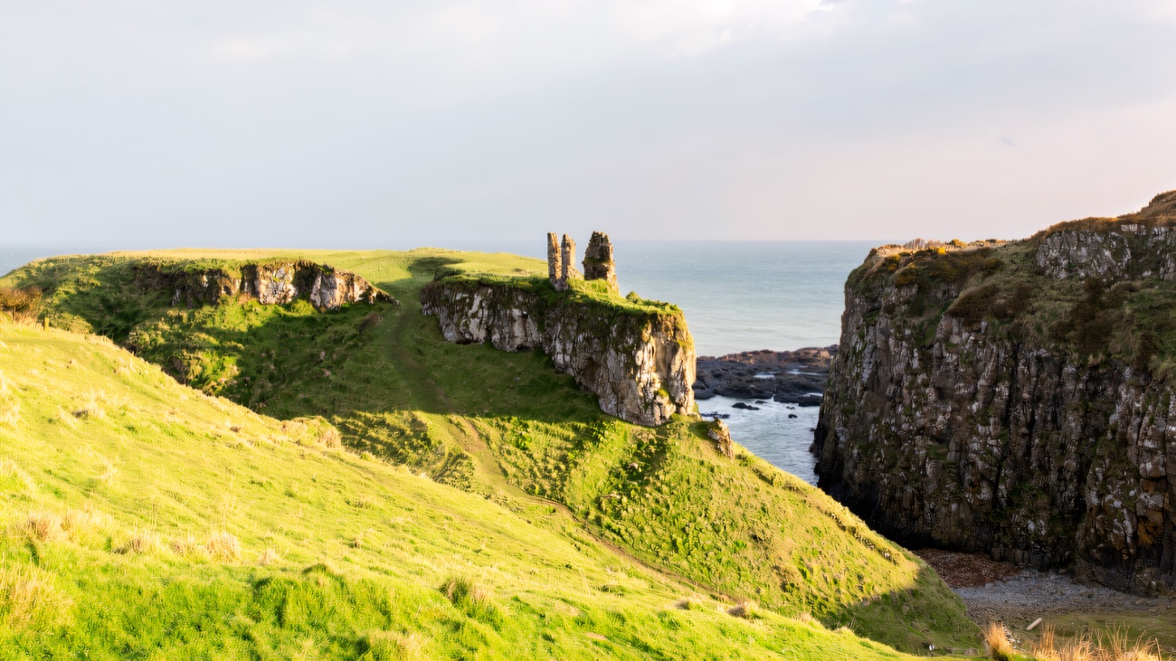 Dunseverick Castle in soft evening light