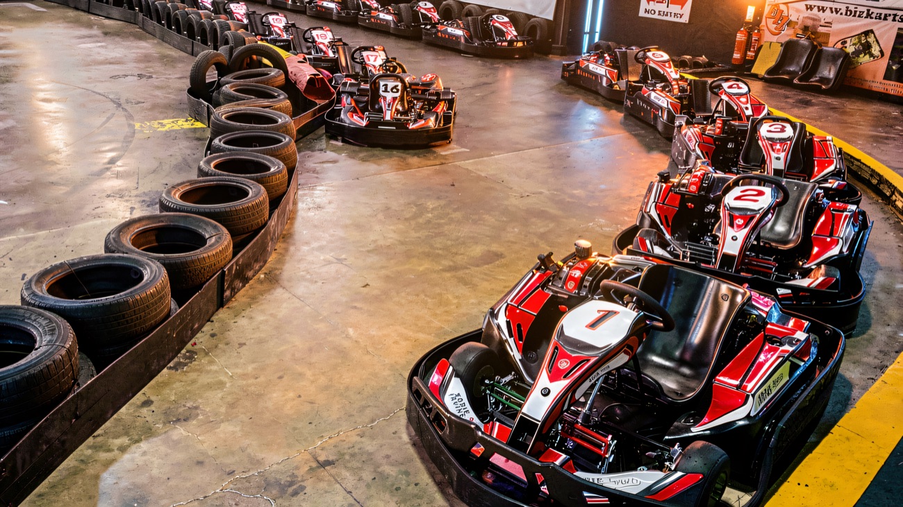 Karts ready in the pit lane at Eddie Irvine Sports Bangor