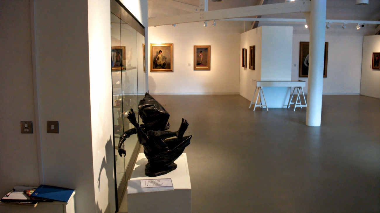 Sculpture and paintings in the gallery's exhibition space