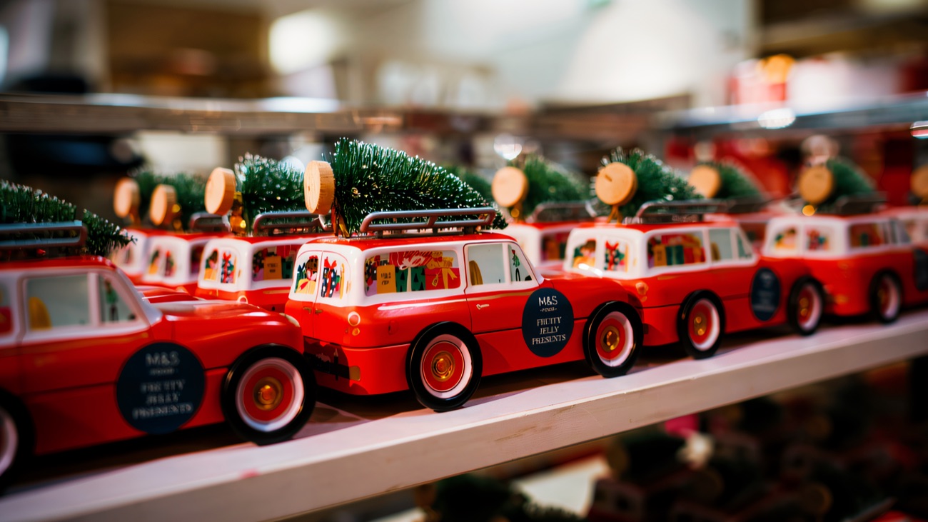A shelf of Christmas gift tins at the Marks & Spencer inside Fairhill