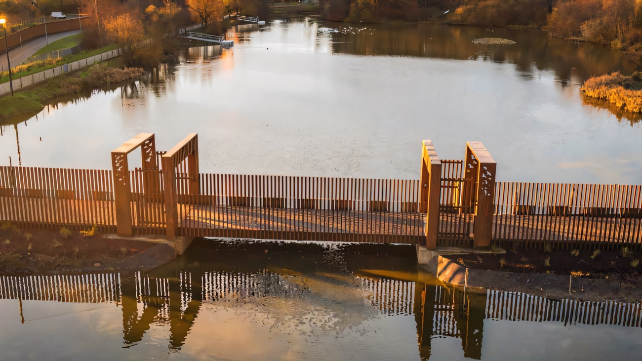 The smart new footbridge carrying the greenway over the water