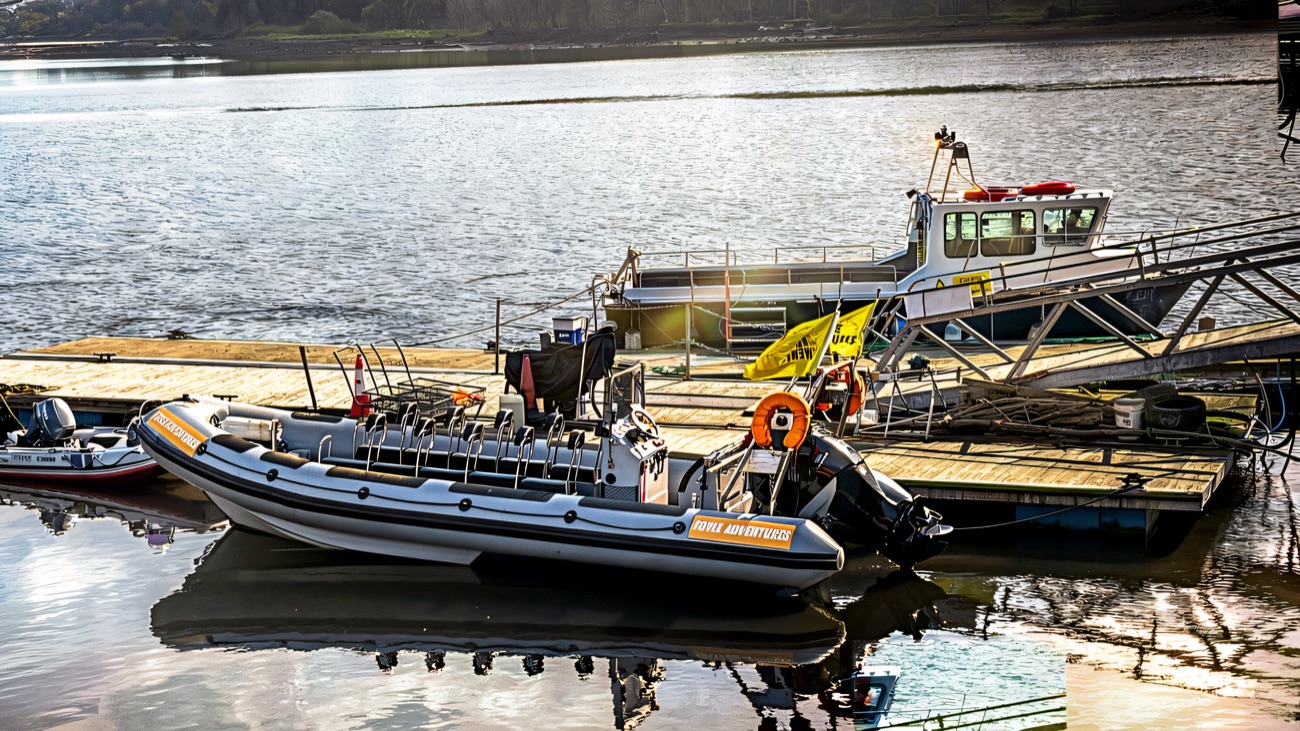 The tour RIB moored on the River Foyle at Derry.