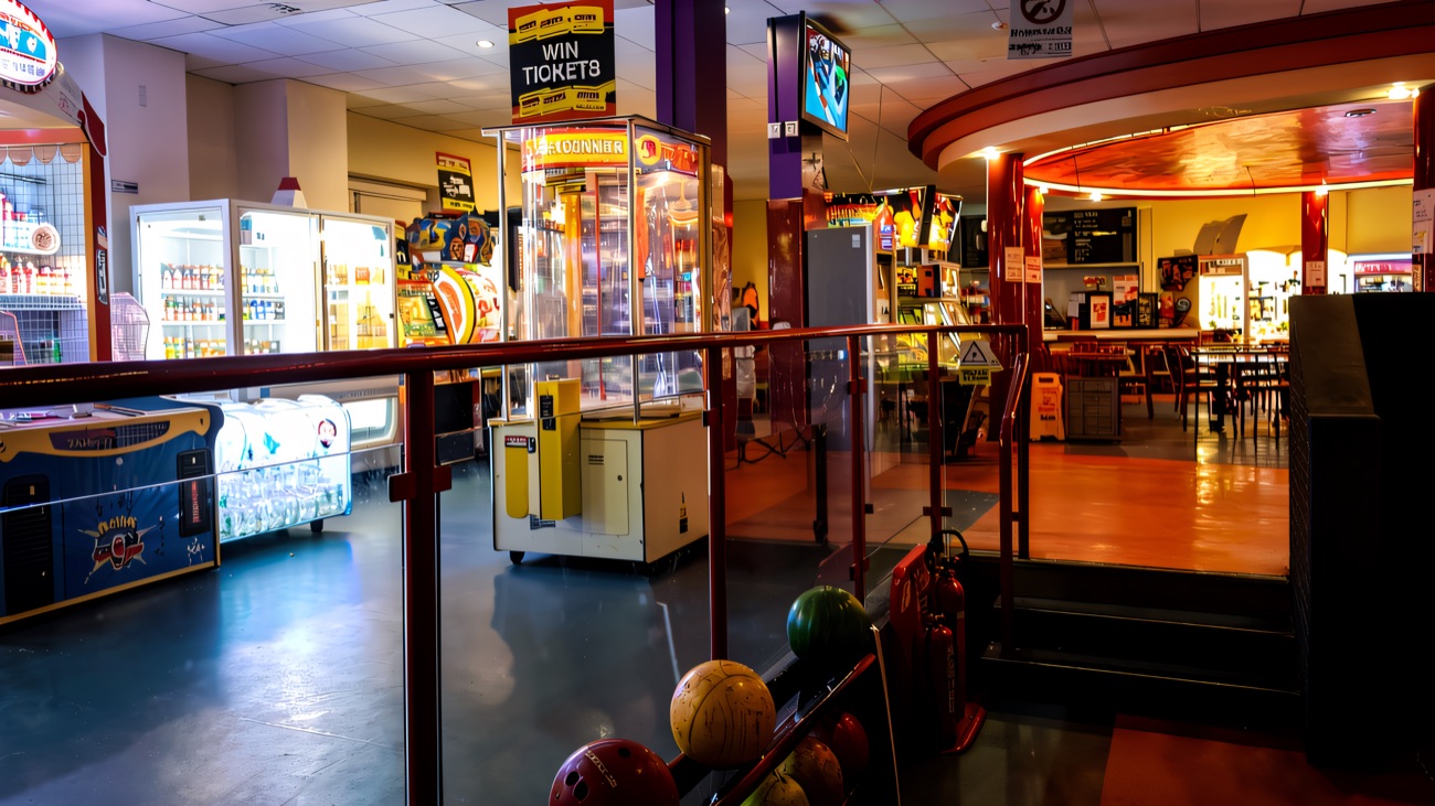 The Win Tickets arcade and games area beside the lanes