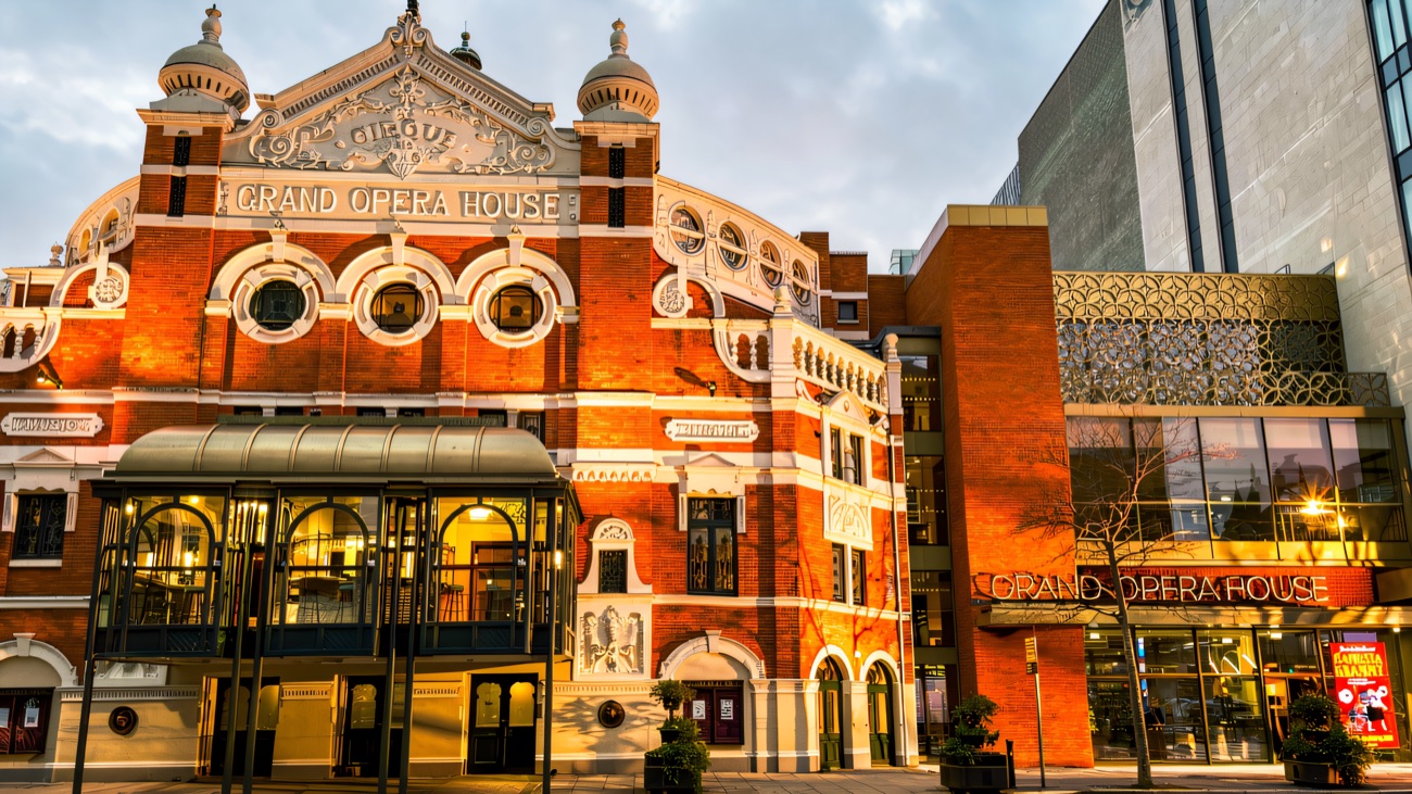 Close-up of the elaborate Victorian frontage