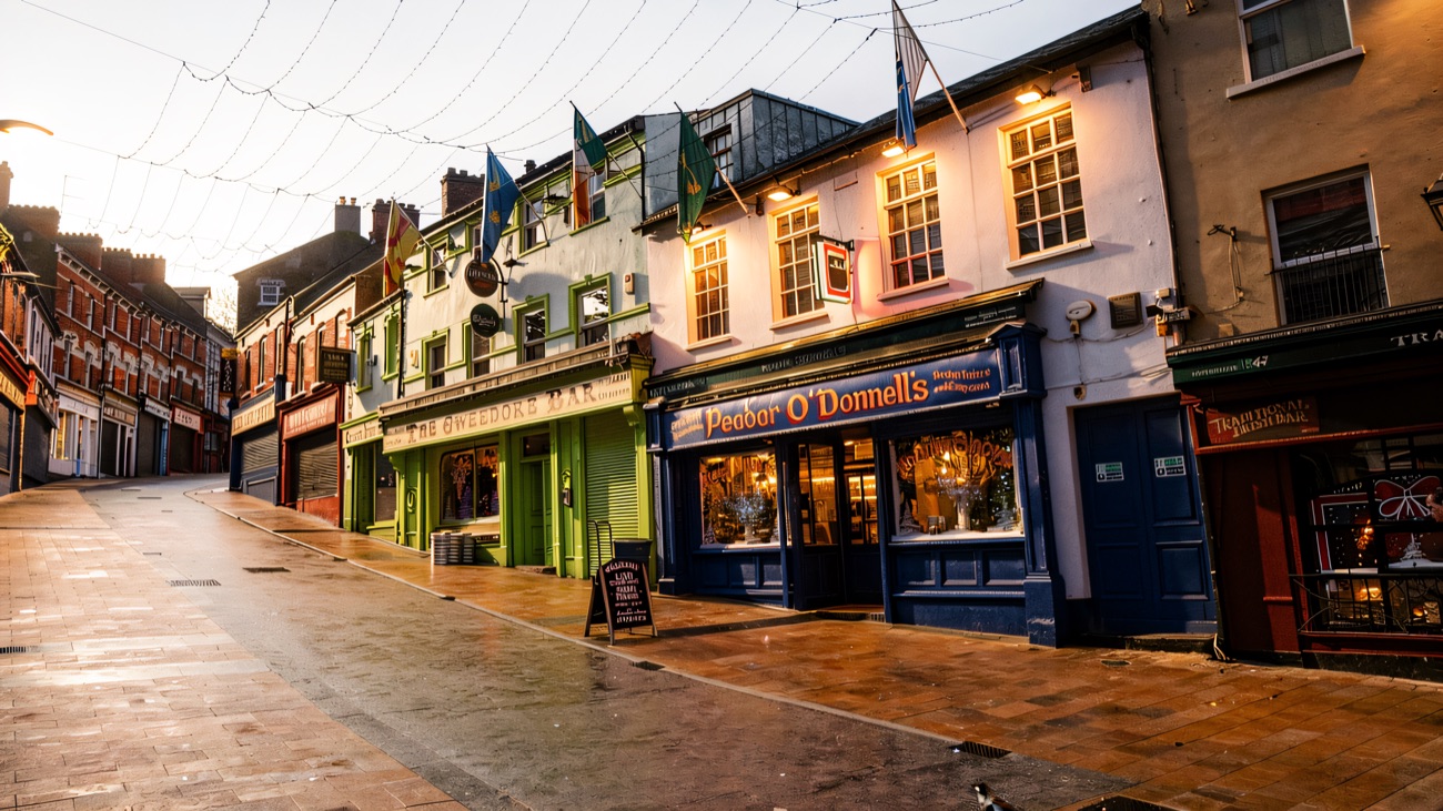 The green-painted Gweedore Bar on a quiet Waterloo Street