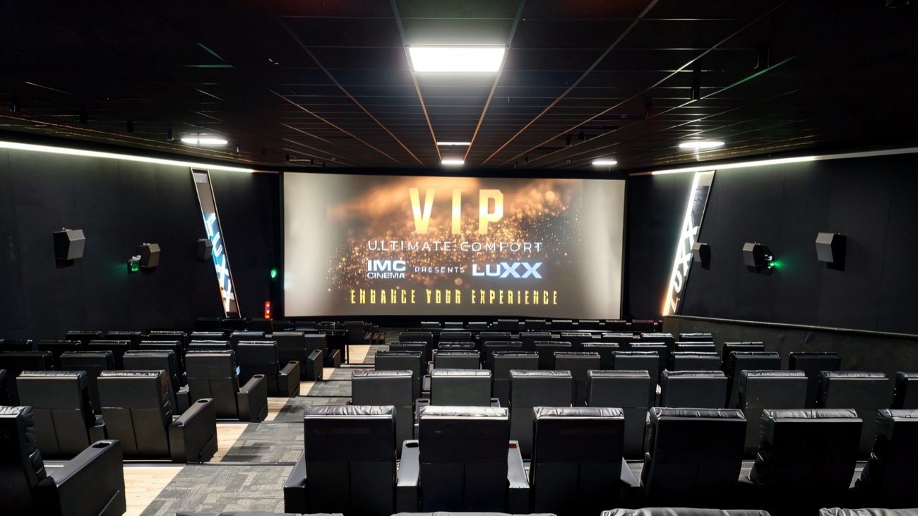 The big LUXX screen ready for a showing