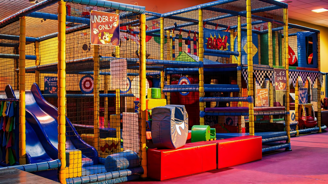The blue and yellow toddler frame with its own small slide and an Under 2s only area