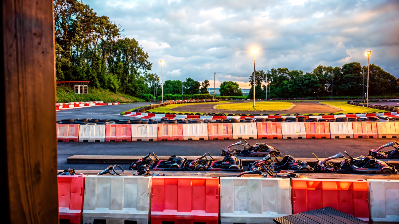 A wide look across the outdoor circuit from the viewing area