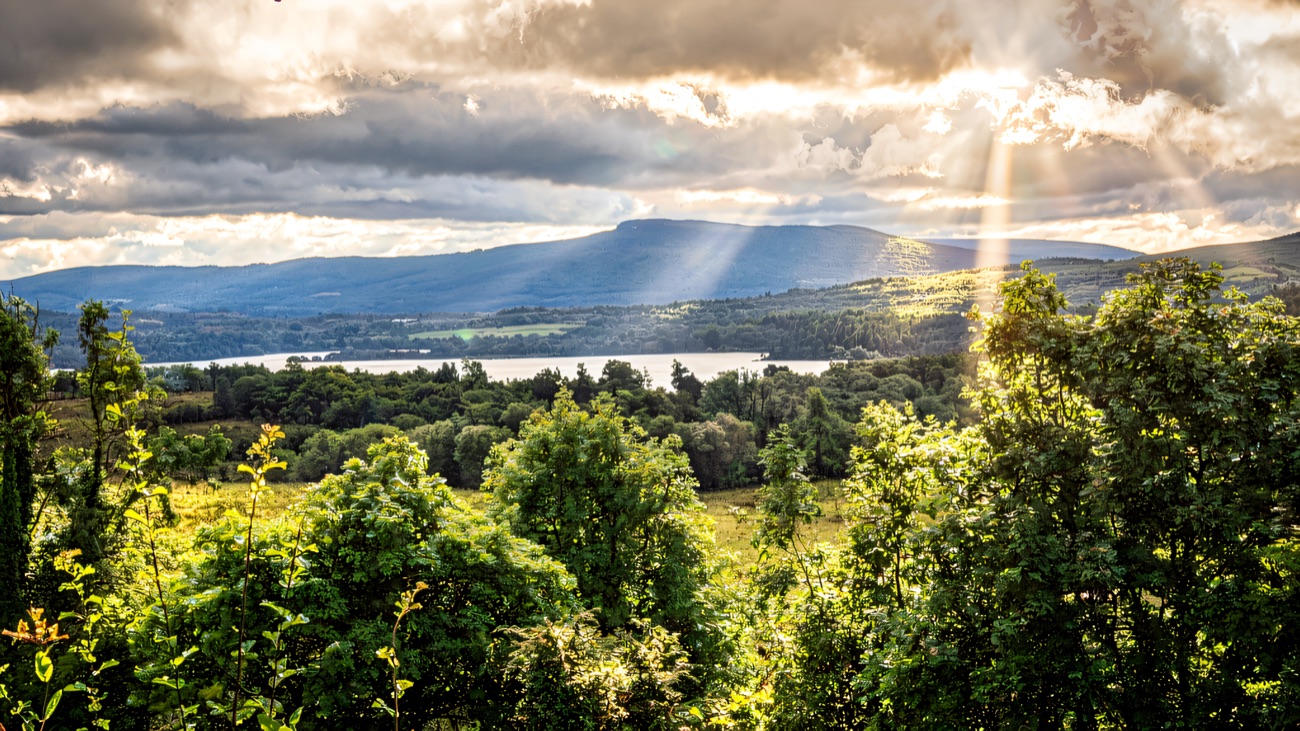 A viewpoint over the lough towards the Cuilcagh hills