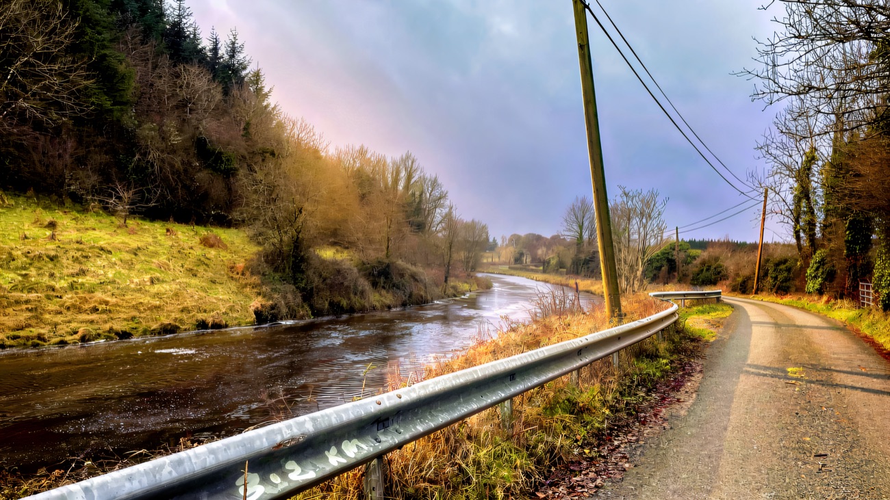 A riverside stretch of the route under winter light