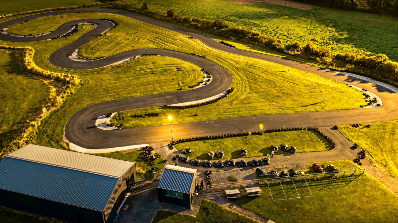 The circuit from above, threading through the green Fermanagh fields