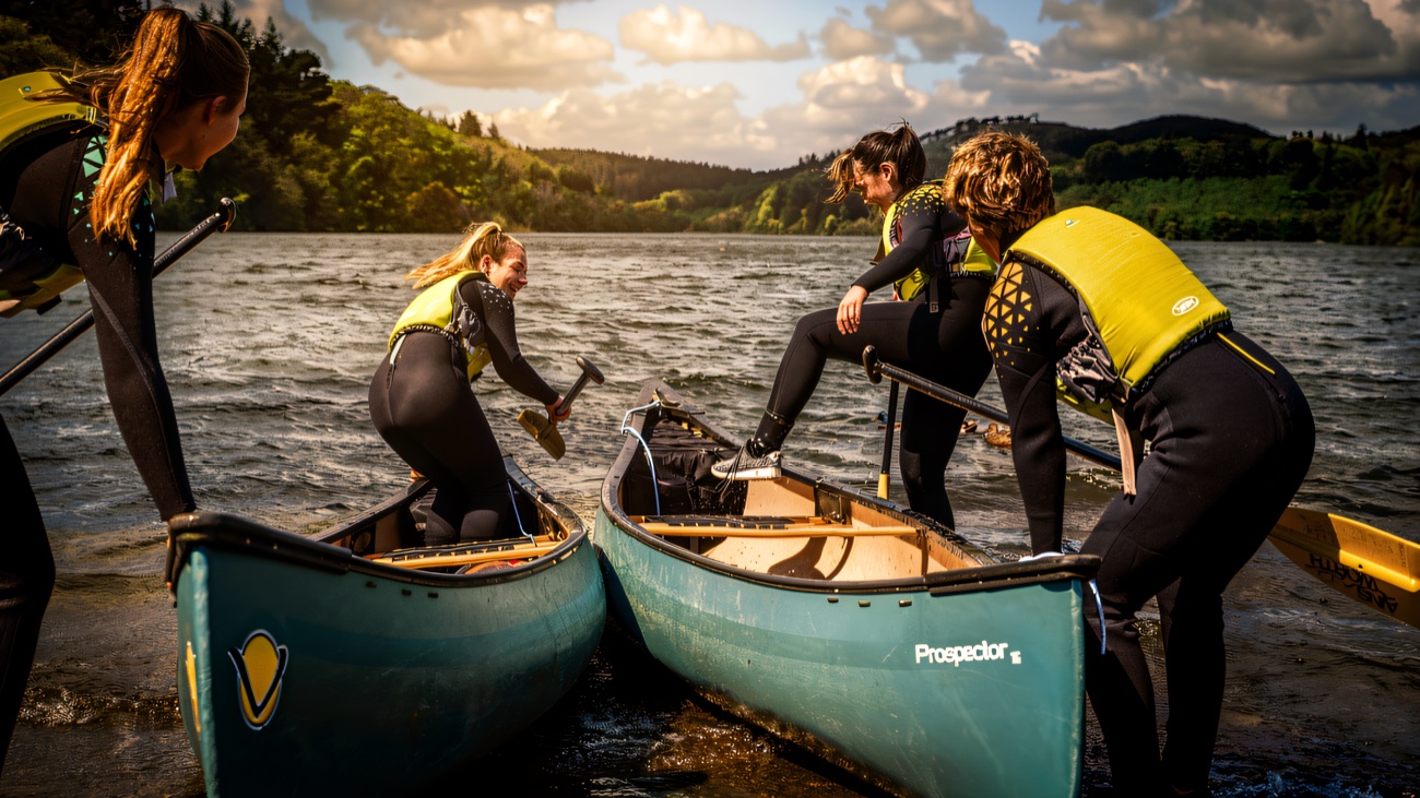 Canadian canoes pushed off from the shore of the lough