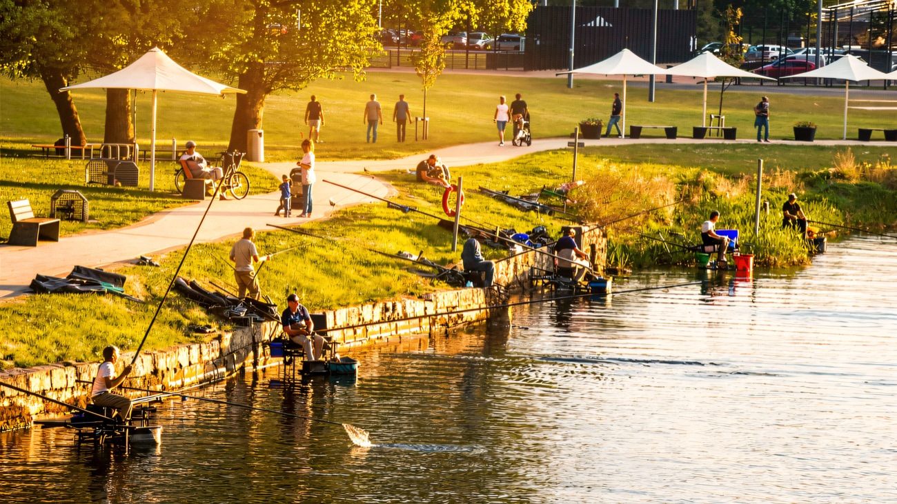 Coarse anglers set up along the riverside stands at Enniskillen