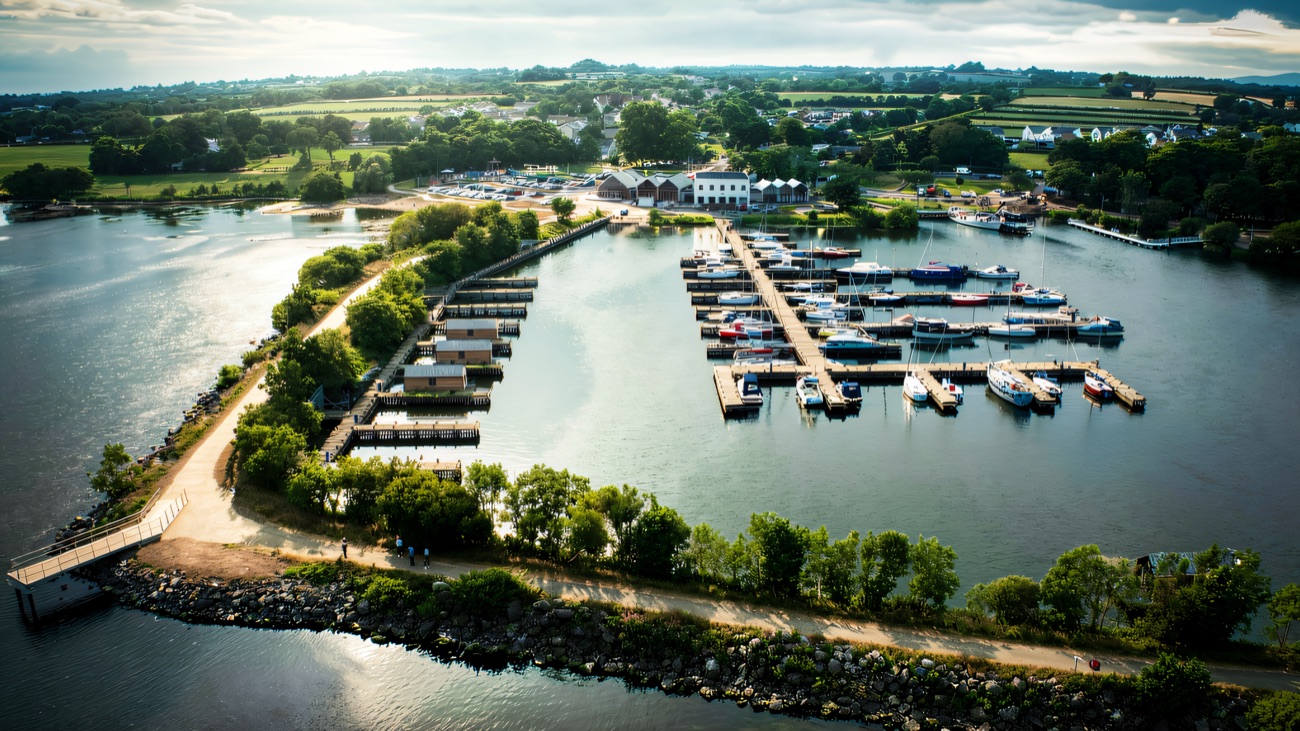 Ballyronan Marina reaching out into Lough Neagh, the trail's launch point