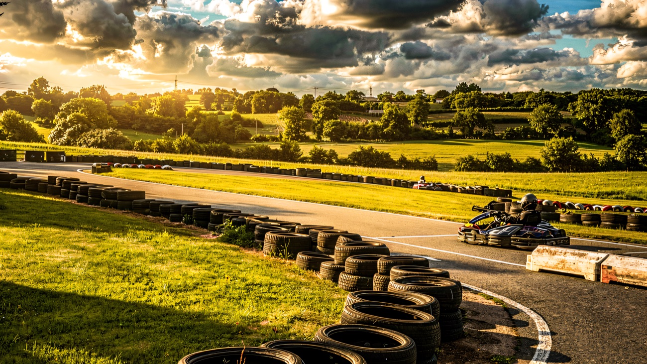 A kart out on the Lyons circuit under big Hillsborough skies