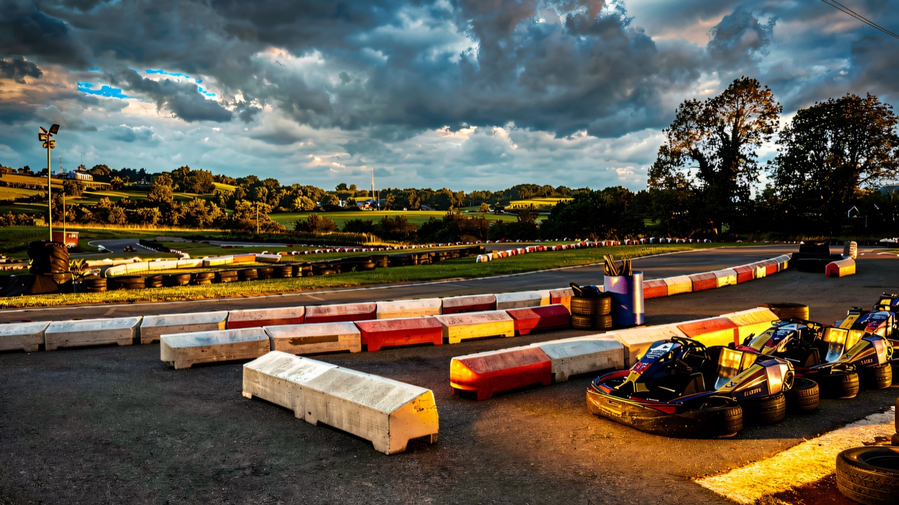 The tyre-lined outdoor kart track at Lyons Karting