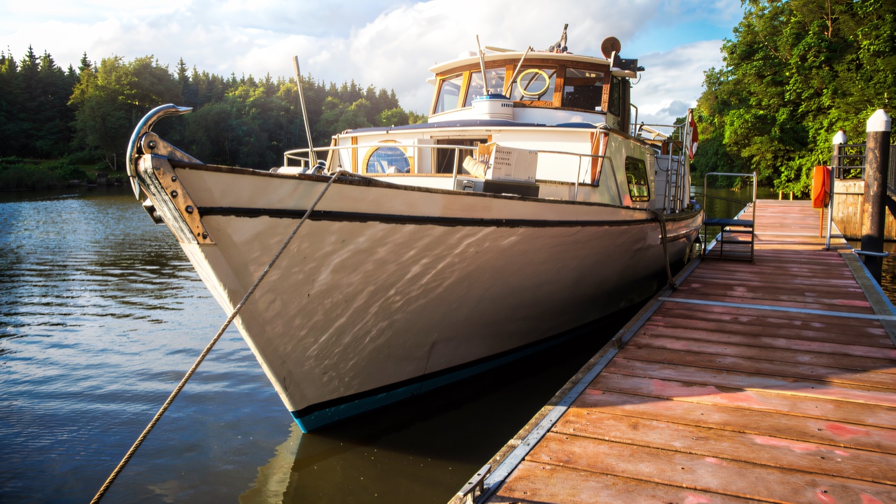 The Maid of Antrim tied up at her jetty, ready for a cruise on Lough Neagh.