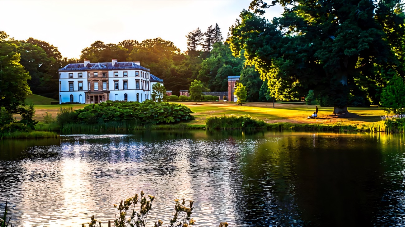 The lake at Montalto, with the mansion beyond the water