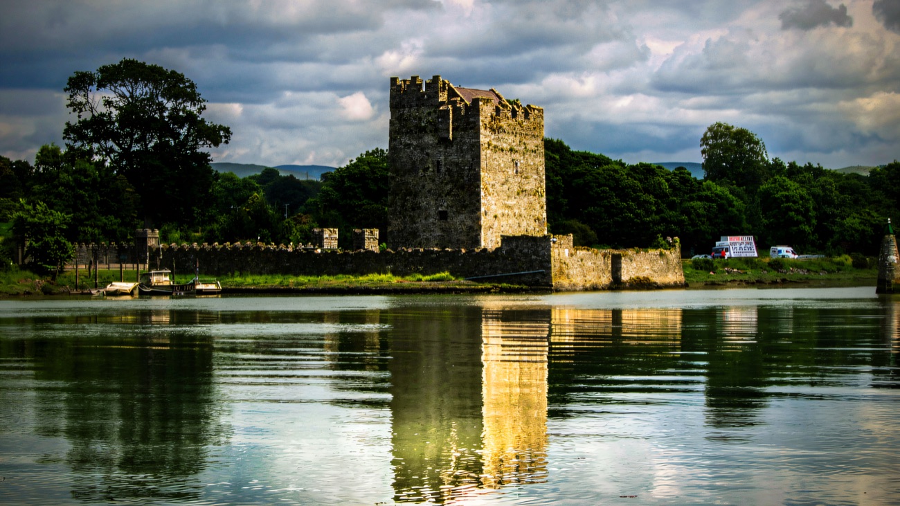 The old tower house seen from across the water