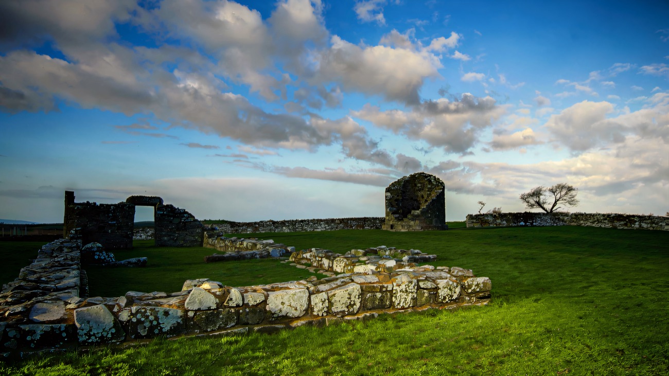 The stone enclosure and church stub of the early monastery on Mahee Island.
