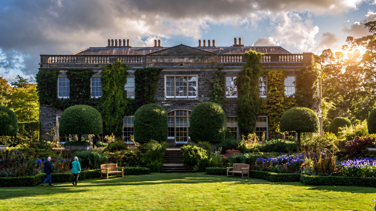 Clipped topiary and summer borders in the famous Mount Stewart gardens.