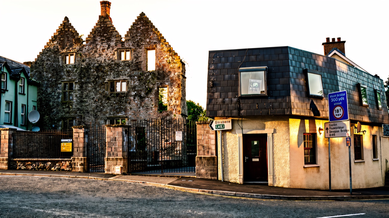 The ruin in its everyday setting, right at the heart of the village.